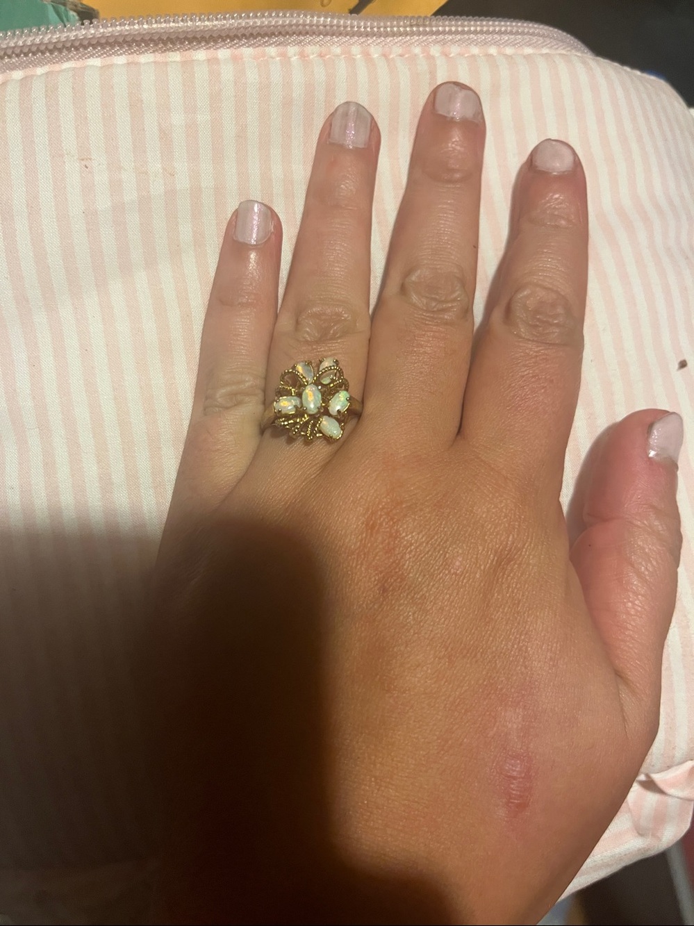 Vintage Antique Opal Gold Plated Cluster Flower Ring  Mid-Century